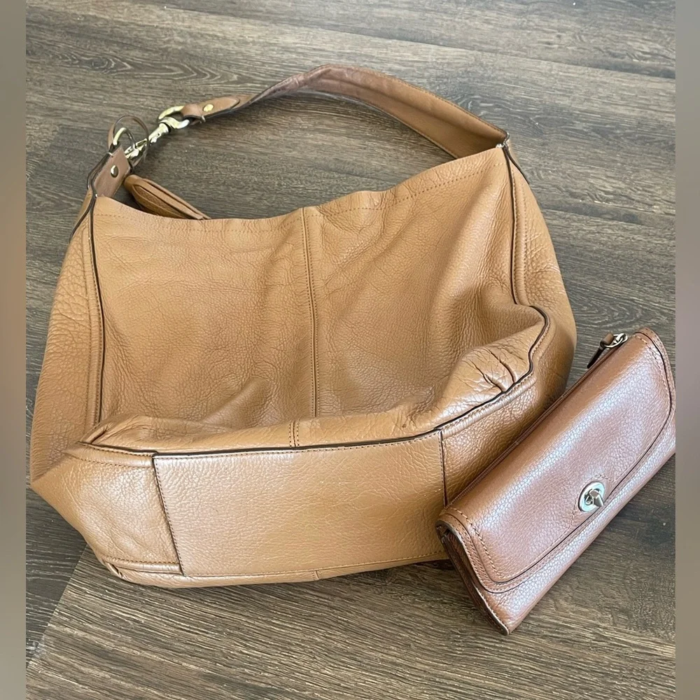 Coach Avery Tan Leather Shoulder Bag and Wallet Set